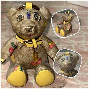 COACH Bear Charm in “Dreamy Veggie” Signature Coated Canvas & Pebbled Leather